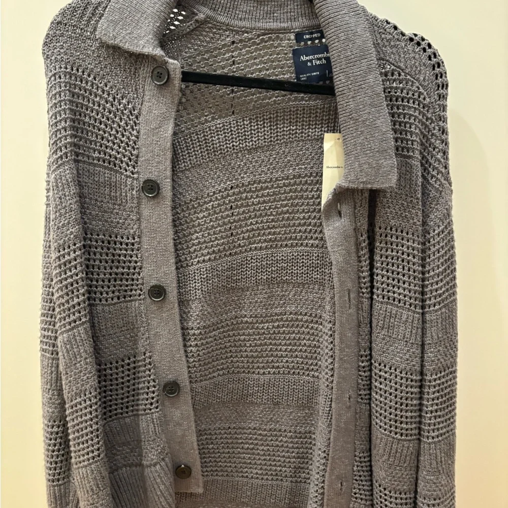 Abercrombie & Fitch Men’s Open-Knit Button-Up Cardigan in Gray - Picture 2 of 4
